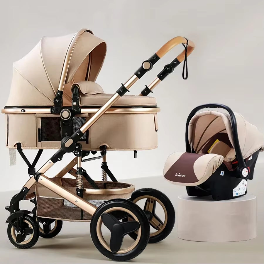 High Landscape Baby Stroller 3 in 1 with Car Seat and Stroller Luxury Infant Stroller Set Newborn Baby Car Seat Trolley