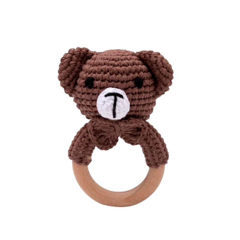 Baby Teether Wooden Toys Mobile Pram Crib Ring Crochet Rattle Soother Teether