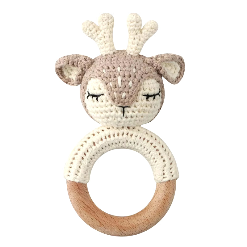 Baby Teether Wooden Toys Mobile Pram Crib Ring Crochet Rattle Soother Teether