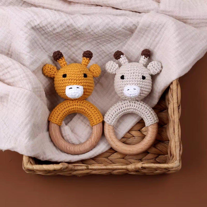 Baby Teether Wooden Toys Mobile Pram Crib Ring Crochet Rattle Soother Teether