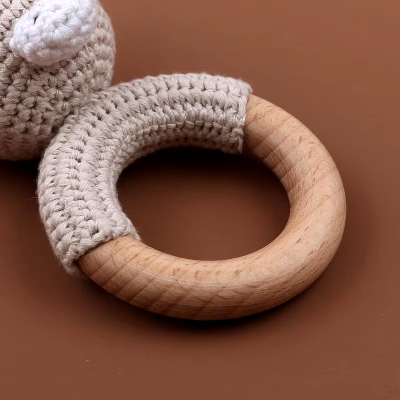 Baby Teether Wooden Toys Mobile Pram Crib Ring Crochet Rattle Soother Teether