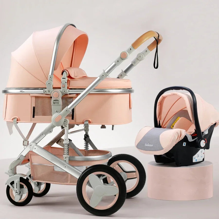 High Landscape Baby Stroller 3 in 1 with Car Seat and Stroller Luxury Infant Stroller Set Newborn Baby Car Seat Trolley