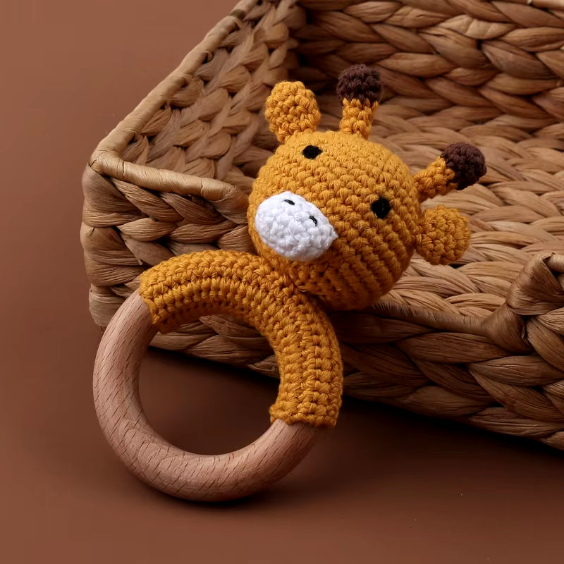 Baby Teether Wooden Toys Mobile Pram Crib Ring Crochet Rattle Soother Teether